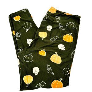 LuLaRoe Leggings TC2 Buttery Soft Olive Green Pumpkins Ravens Skulls Halloween F